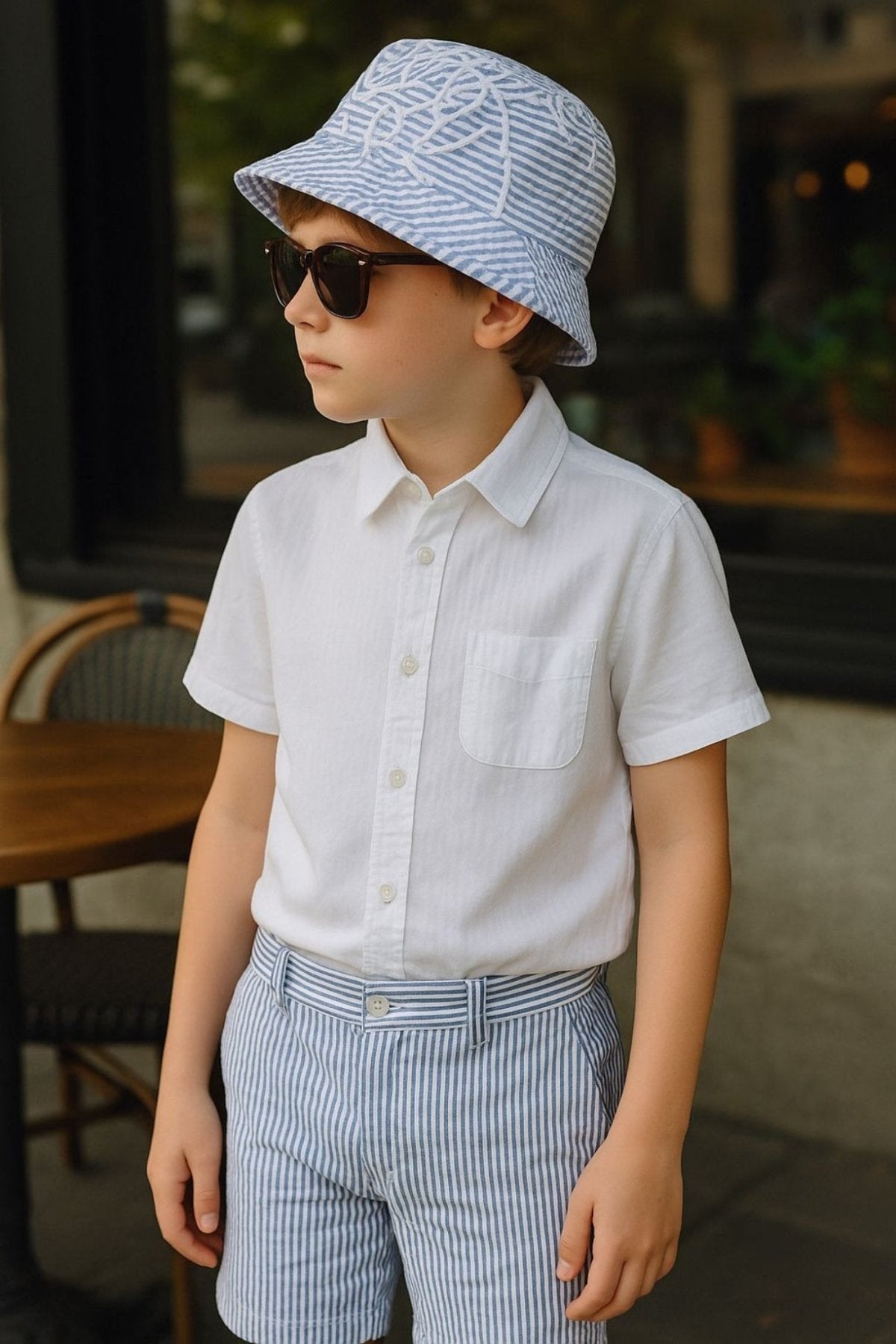 Pedal Boys Seersucker S/S Shirt  - White | HONEYPIEKIDS