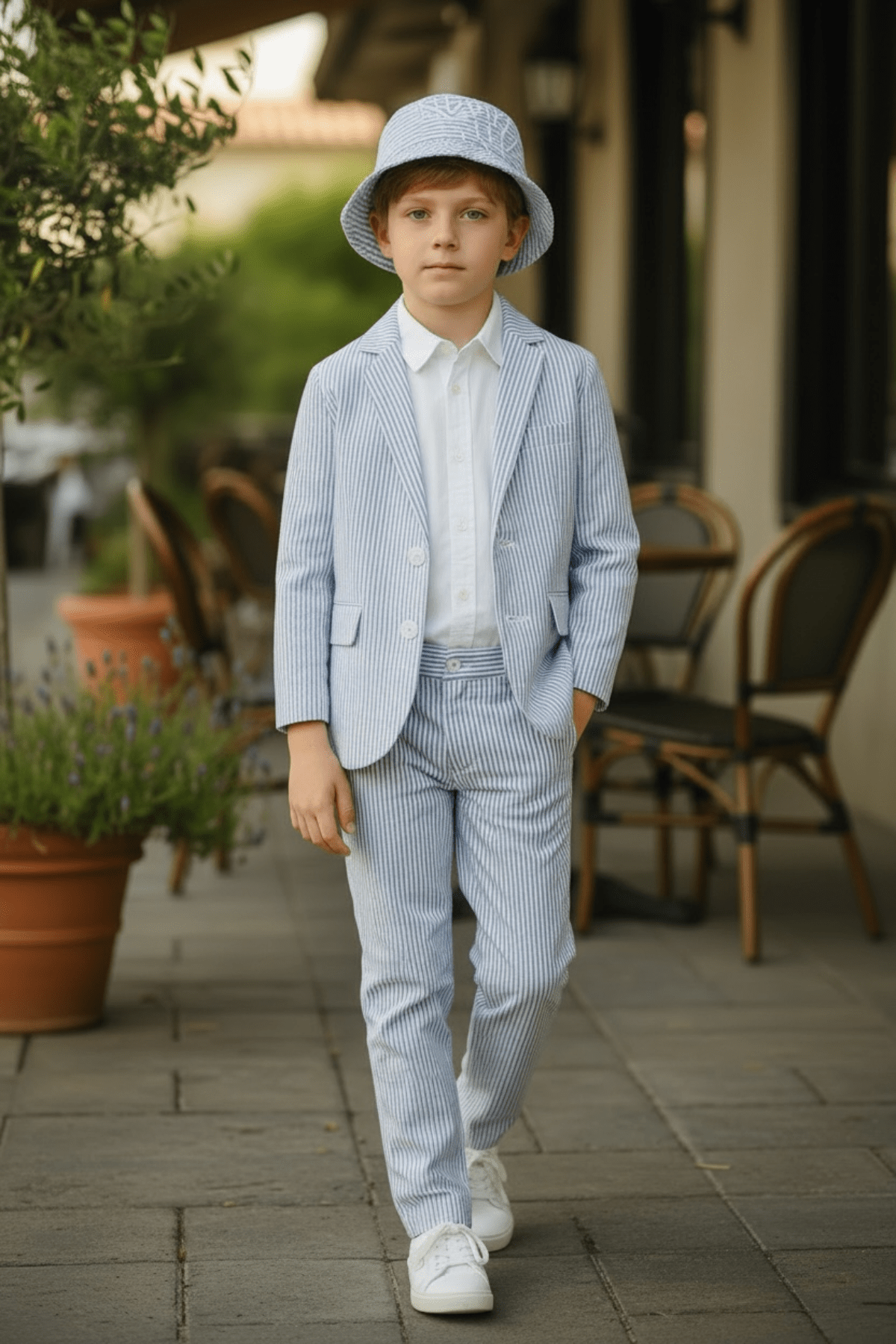 Pedal Boys Seersucker Sportcoat and Pants Set - Blue | HONEYPIEKIDS