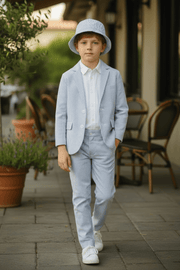 Pedal Boys Seersucker Sportcoat and Pants Set - Blue | HONEYPIEKIDS