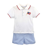 Petit Ami Boys Embroidered American Flag Shirt and Shorts Set | HONEYPIEKIDS