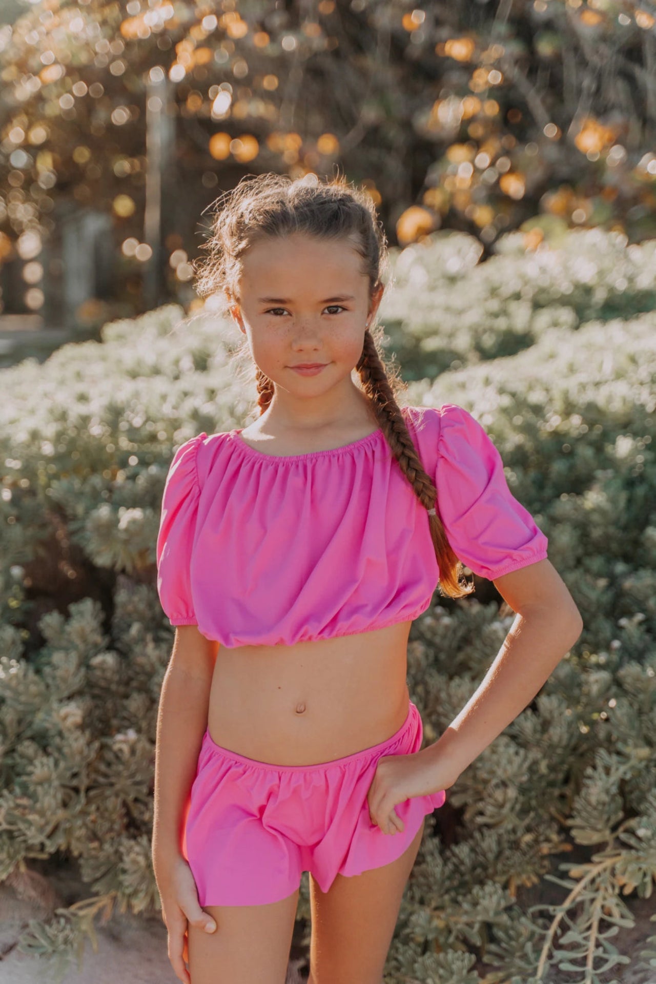 Piccoli Principi Swimwear - Pink Virginia Bouganvilla Skirted Swimsuit | HONEYPIEKIDS 