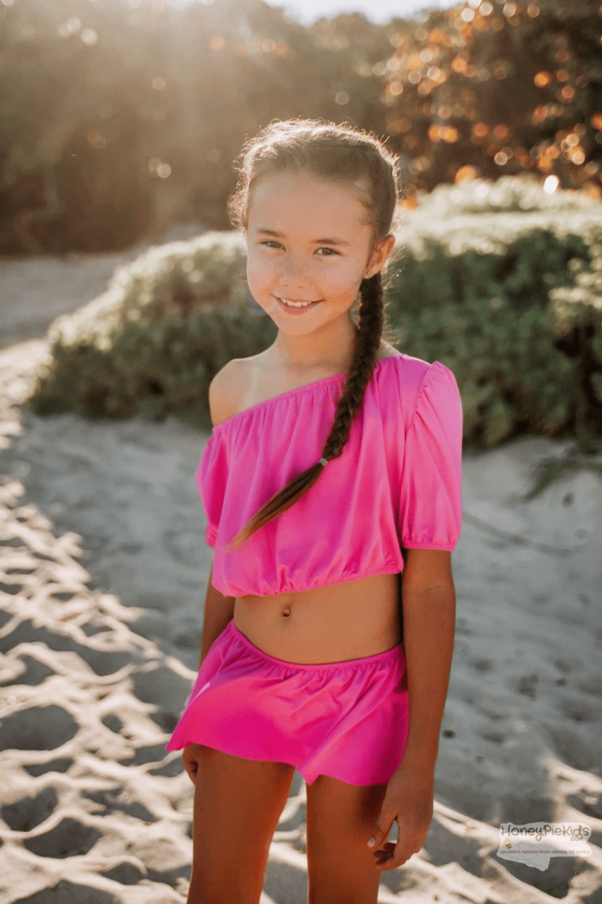 Piccoli Principi Swimwear - Pink Virginia Bouganvilla Skirted Two Piece Kids Swimsuit | HONEYPIEKIDS
