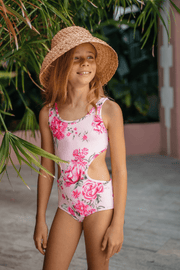 Piccoli Principi TURKS AND CAICOS Cutout Girls Swimsuit - WILD ROSE | HONEYPIEKIDS