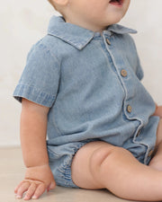 Quincy Mae Baby Boys Matteo Romper - Chambray Denim | HONEYPIEKIDS