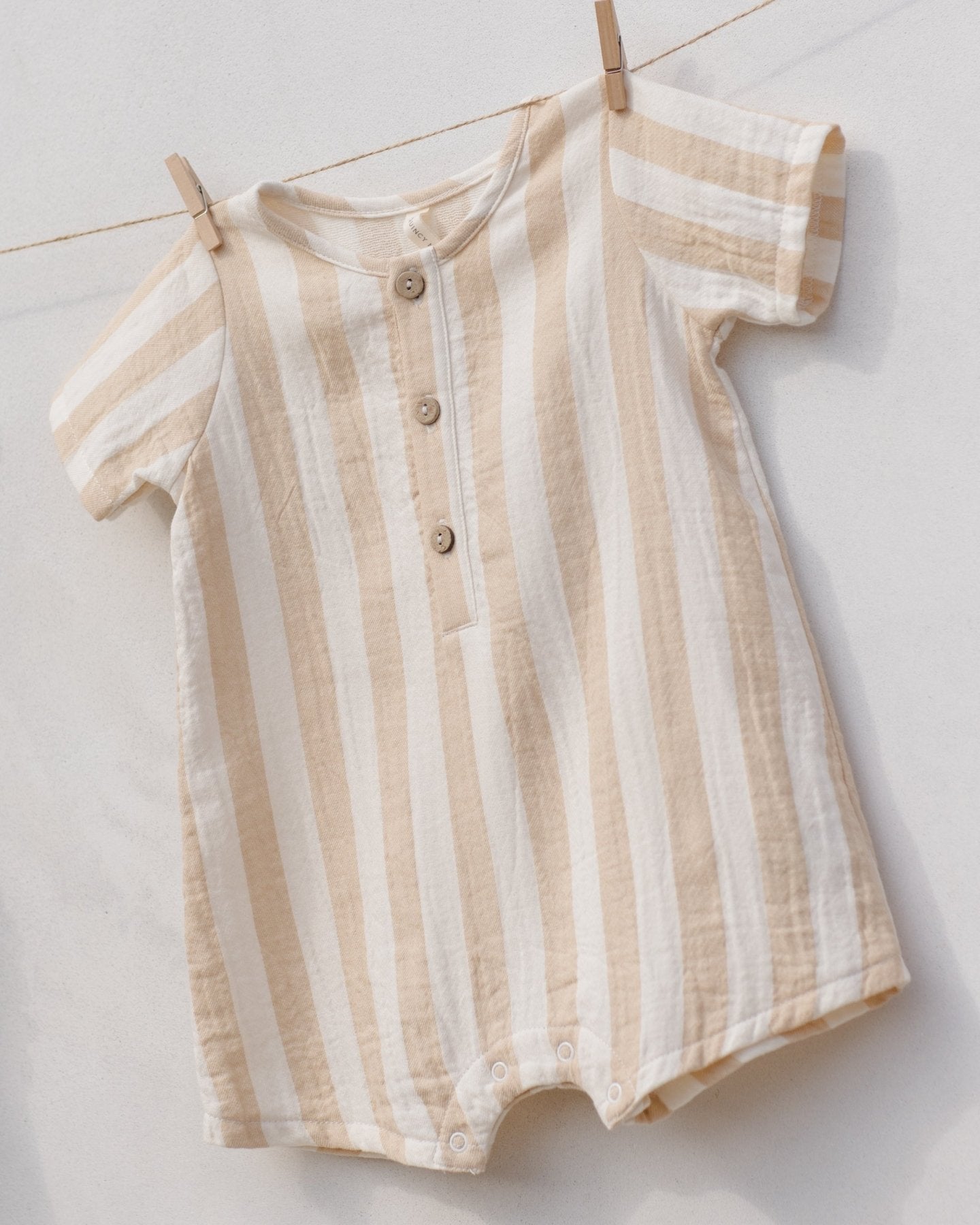 Quincy Mae Baby S/S Woven Romper - Summer Stripe | HONEYPIEKIDS