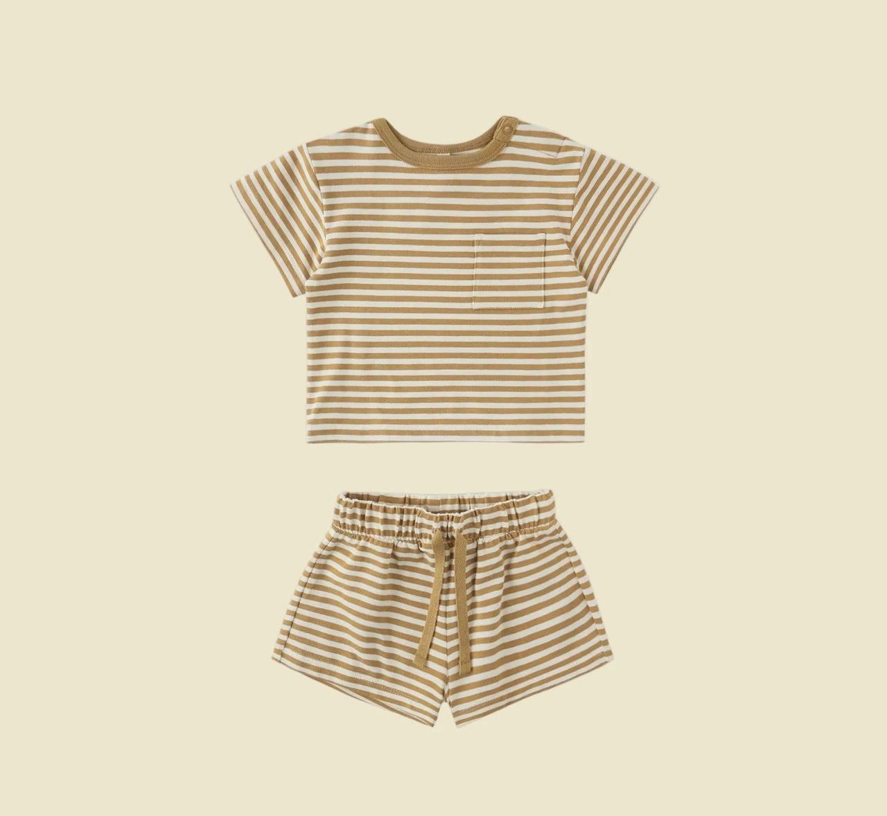 Quincy Mae Boxy Pocket Tee + Short Set - Honey Stripe | HONEYPIEKIDS 