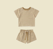 Quincy Mae Boxy Pocket Tee + Short Set - Honey Stripe | HONEYPIEKIDS 