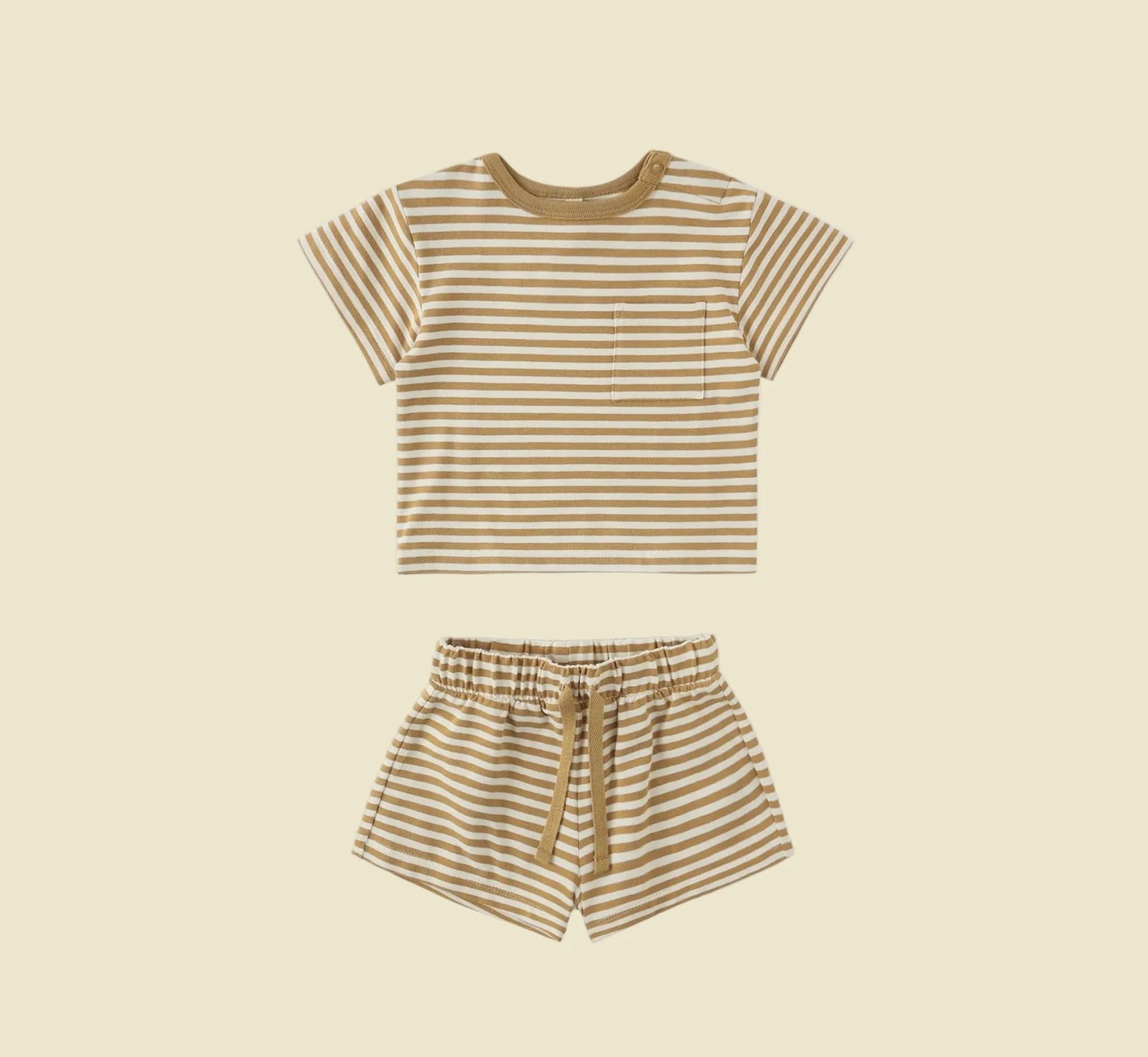 Quincy Mae Boxy Pocket Tee + Short Set - Honey Stripe | HONEYPIEKIDS 
