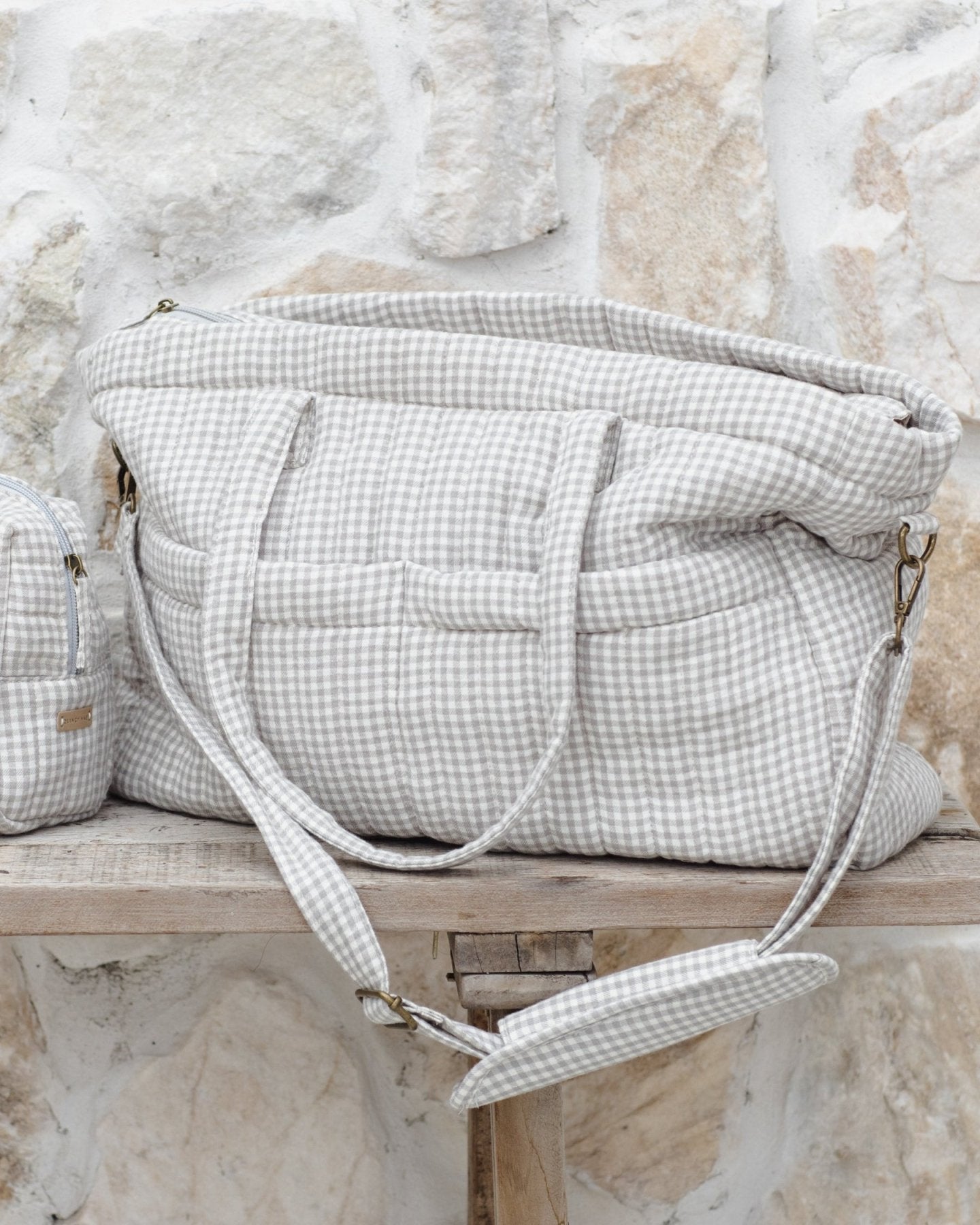 Quincy Mae Diaper Bag + Changing Mat - Sage Gingham | HONEYPIEKIDS