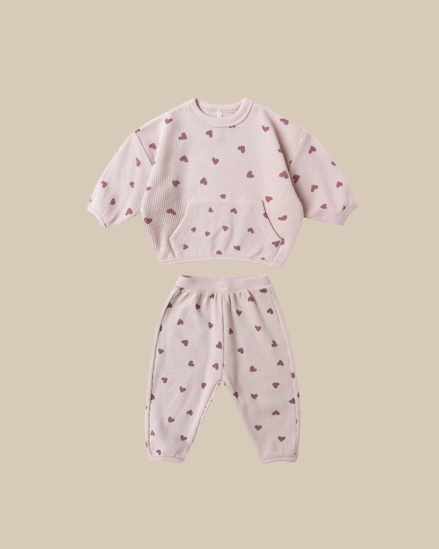 Quincy Mae Waffle Slouch Set | Hearts | HONEYPIEKIDS