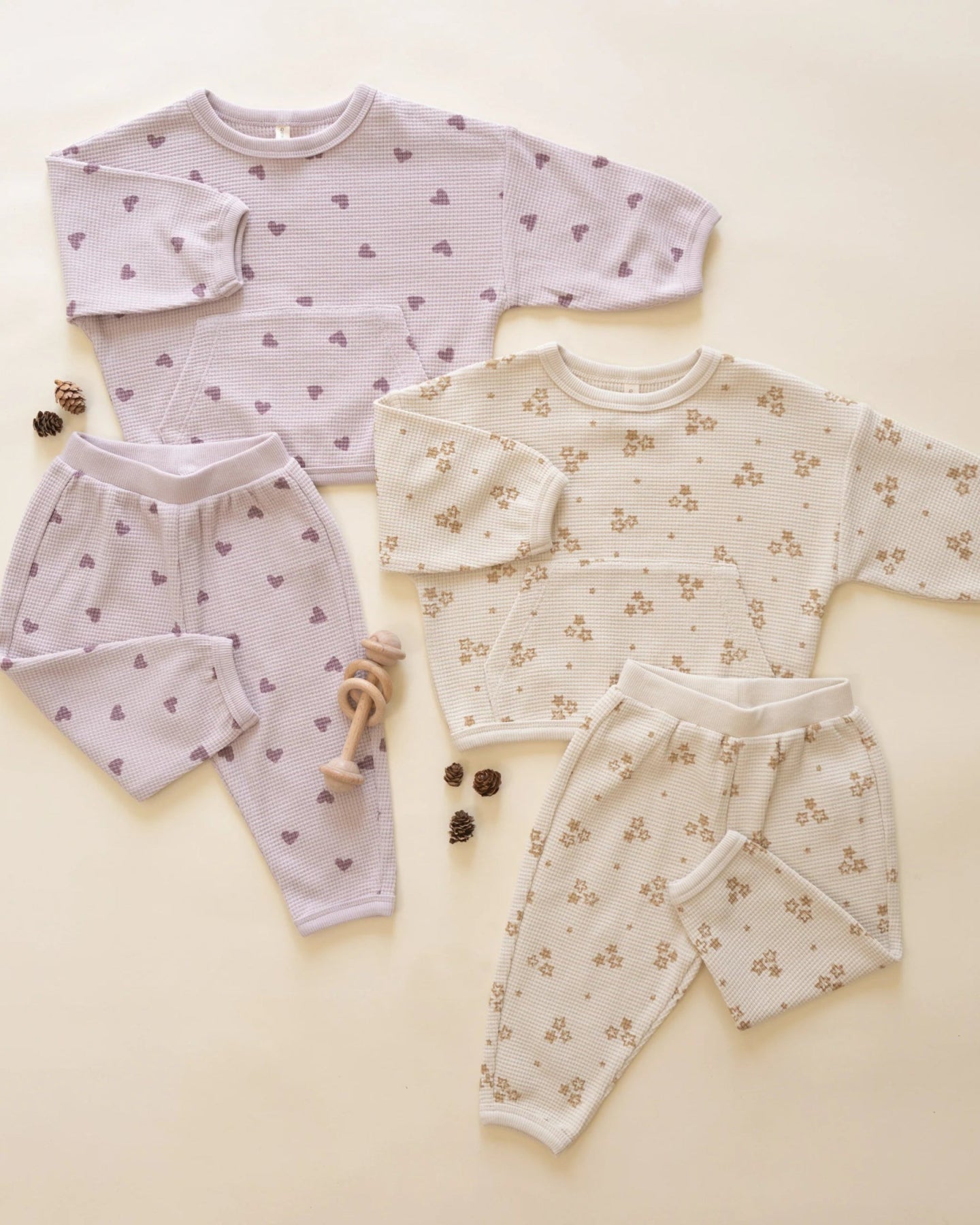Quincy Mae Waffle Slouch Set | Hearts | HONEYPIEKIDS