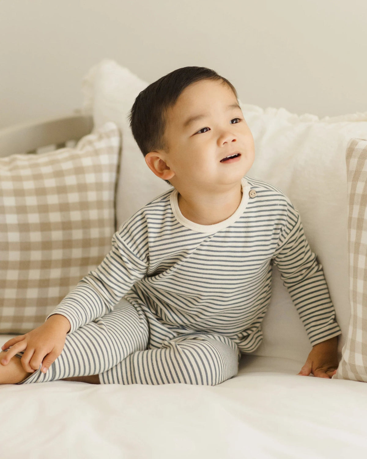 Quincy Mae Tee and Pants - Ocean Micro Stripe | HONEYPIEKIDS