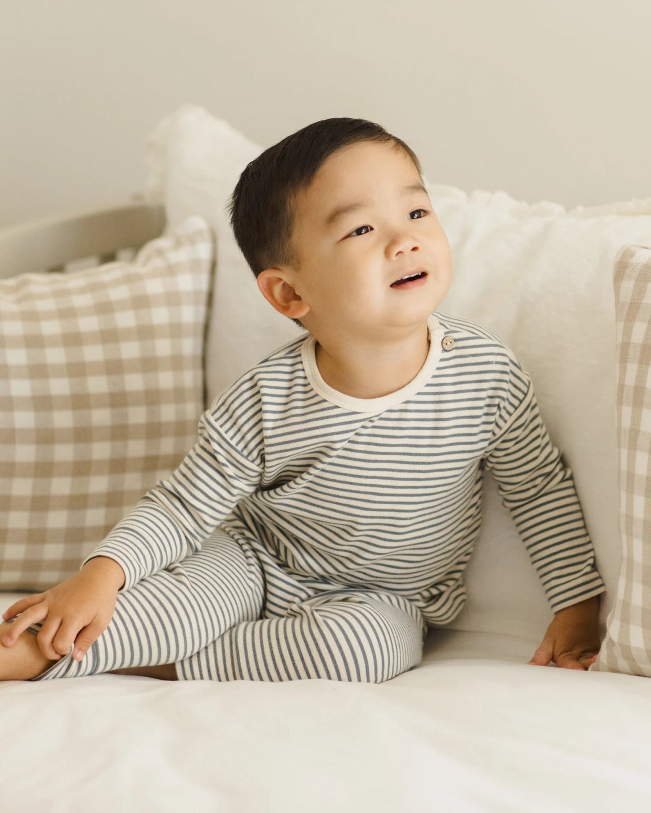 Quincy Mae Long Sleeve Tee - Ocean Micro Stripe | HONEYPIEKIDS