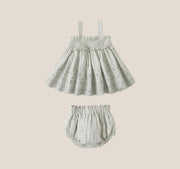 Quincy Mae Mae Smocked Top + Bloomer Set - Sage Gingham | HONEYPIEKIDS