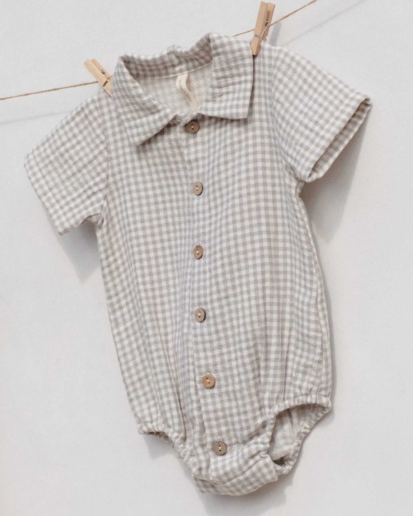 Quincy Mae Matteo Romper - Sage Gingham | HONEYPIEKIDS
