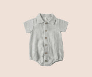 Quincy Mae Matteo Romper - Sage Gingham | HONEYPIEKIDS