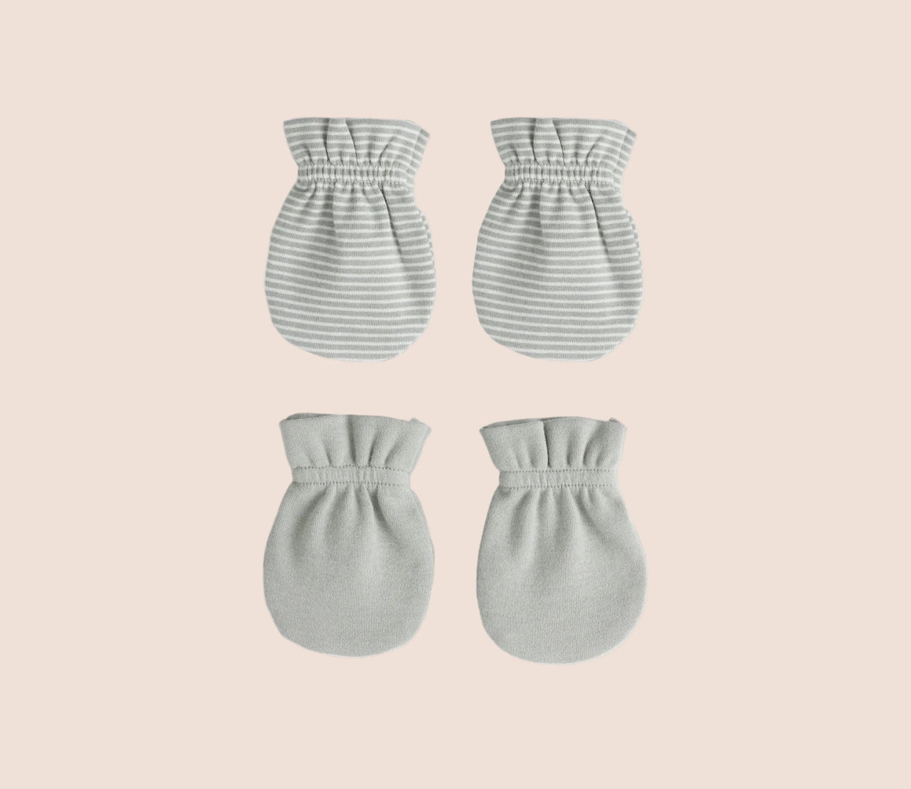 Quincy Mae No Scratch Mittens Set - Sage Micro Stripe, Sage | HONEYPIEKIDS