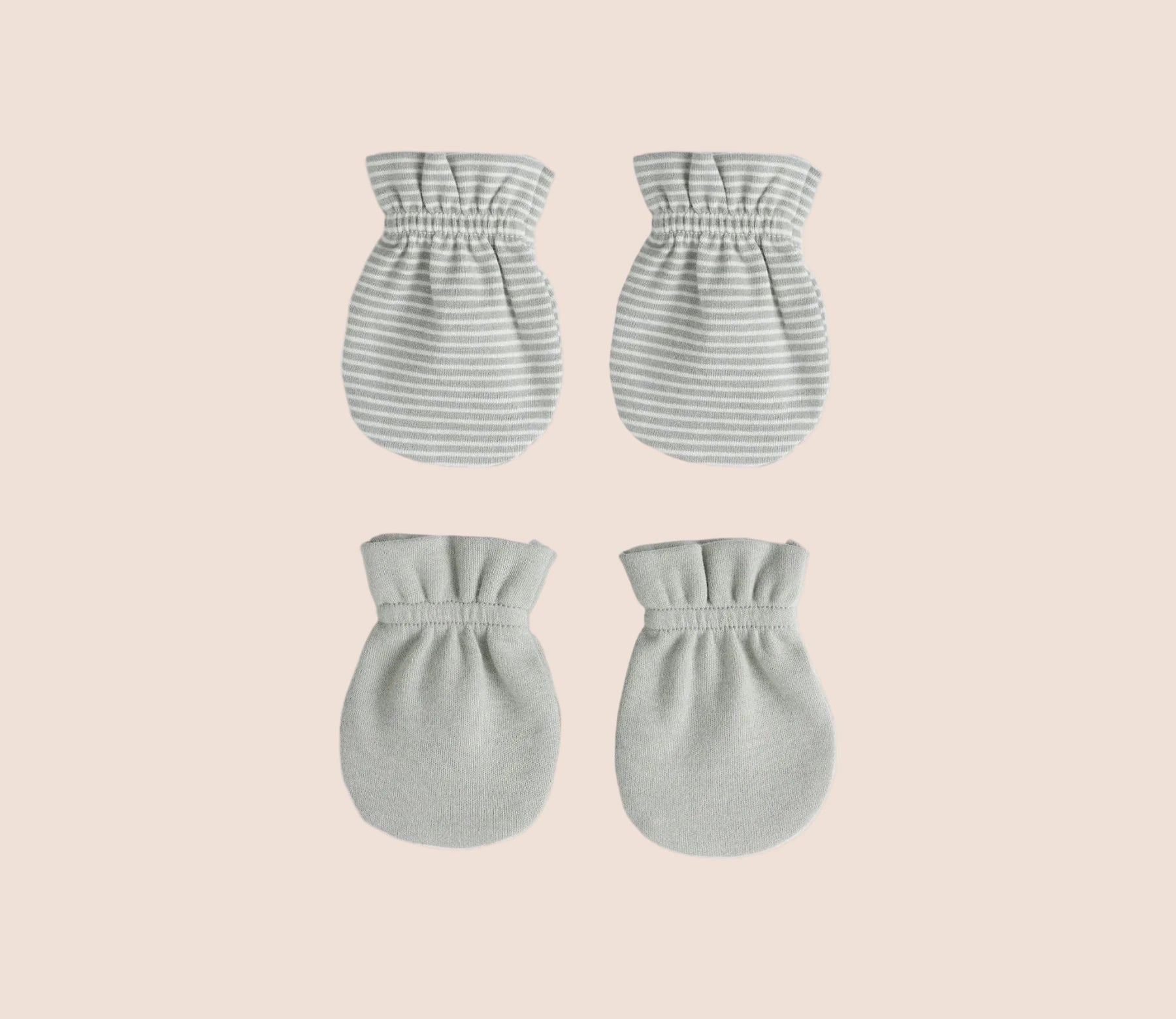 Quincy Mae No Scratch Mittens Set - Sage Micro Stripe, Sage | HONEYPIEKIDS