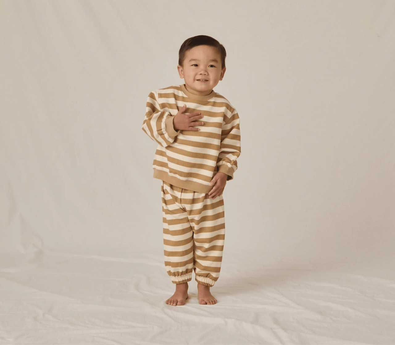 Quincy Mae Oversized Crew Sweatshirt and Pants Set - Gold Stripe | HONEYPIEKIDS