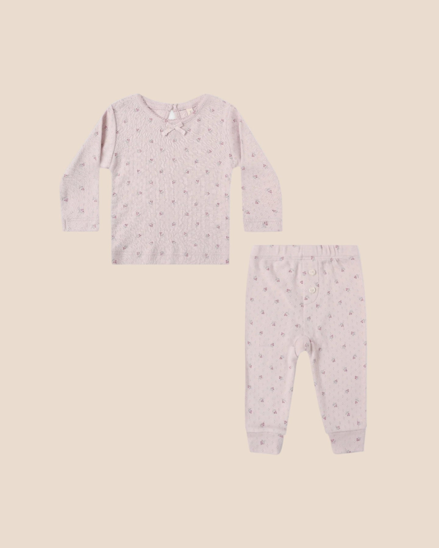 Quincy Mae Pointelle Long Sleeve Tee and Leggings | Lilac Ditsy | HONEYPIEKIDS