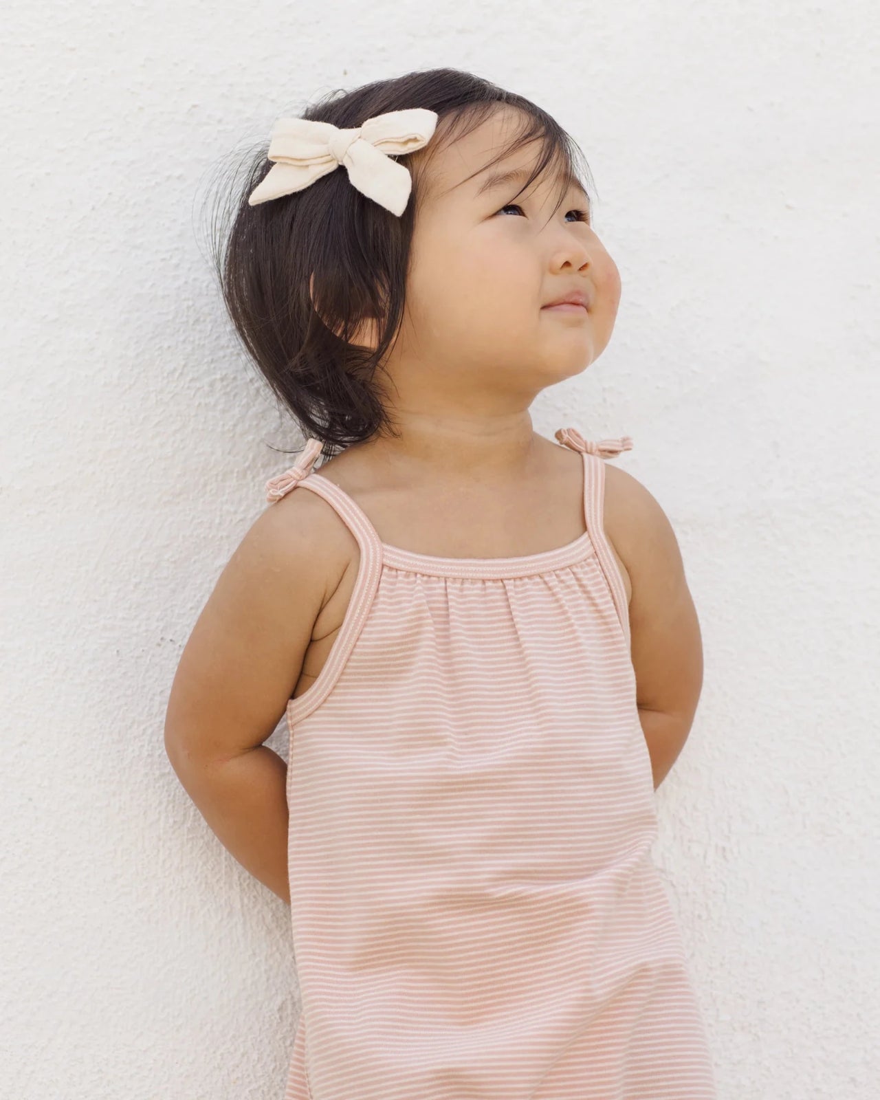 Quincy Mae Smocked Jumpsuit - Melon Micro Stripe