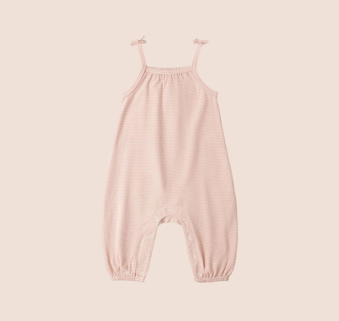 Quincy Mae Smocked Jumpsuit - Melon Micro Stripe