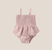 Quincy Mae Smocked Skirted Romper - Mauve | HONEYPIEKIDS