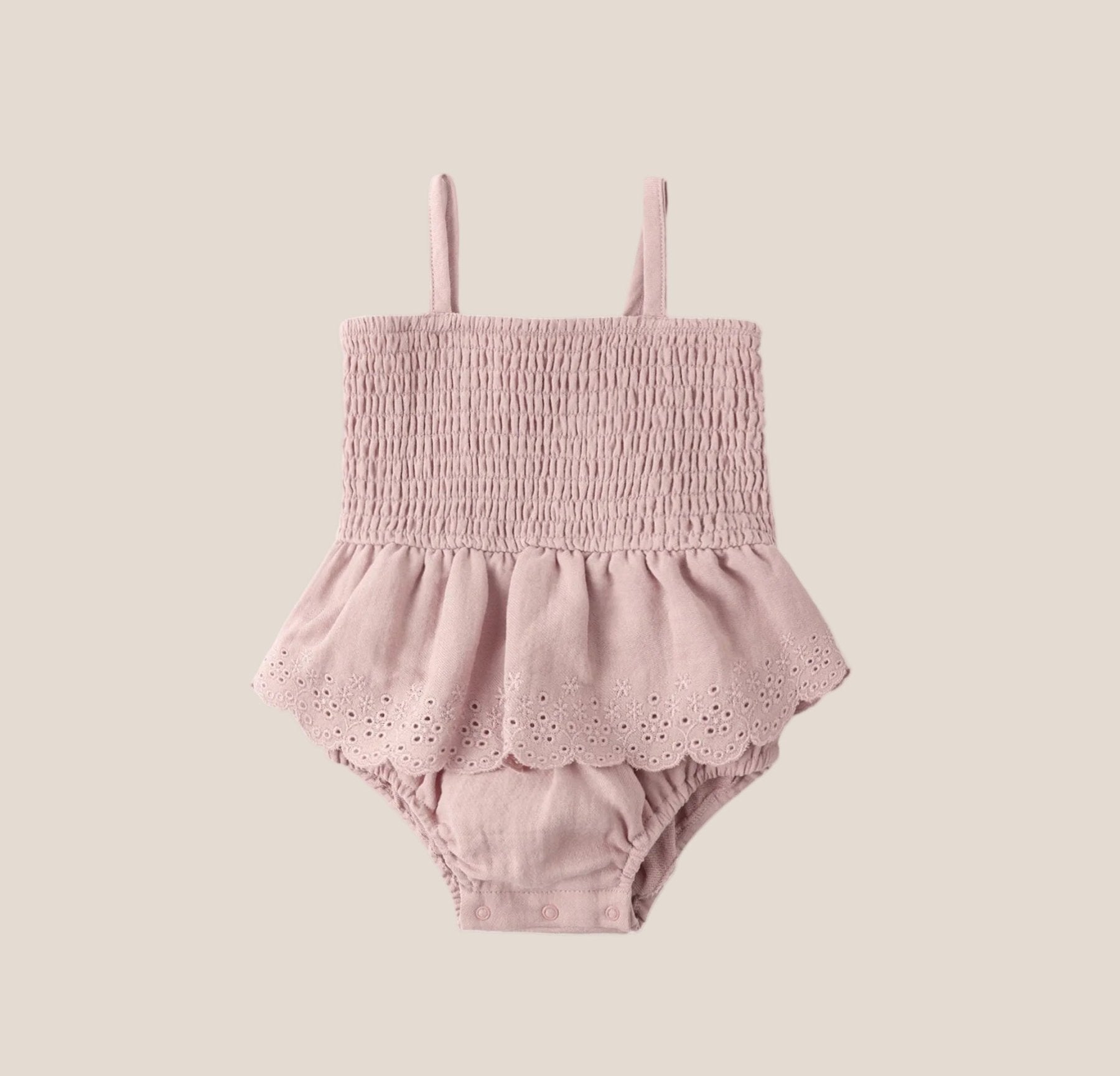 Quincy Mae Smocked Skirted Romper - Mauve | HONEYPIEKIDS
