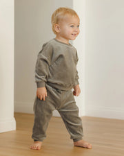 Quincy Mae Velour Relaxed Sweatshirt and Sweatpants Set - Forest | HONEYPIEKIDS