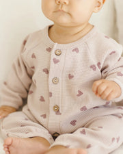 Quincy Mae Waffle Long Sleeve Jumpsuit - HEARTS | HONEYPIEKIDS