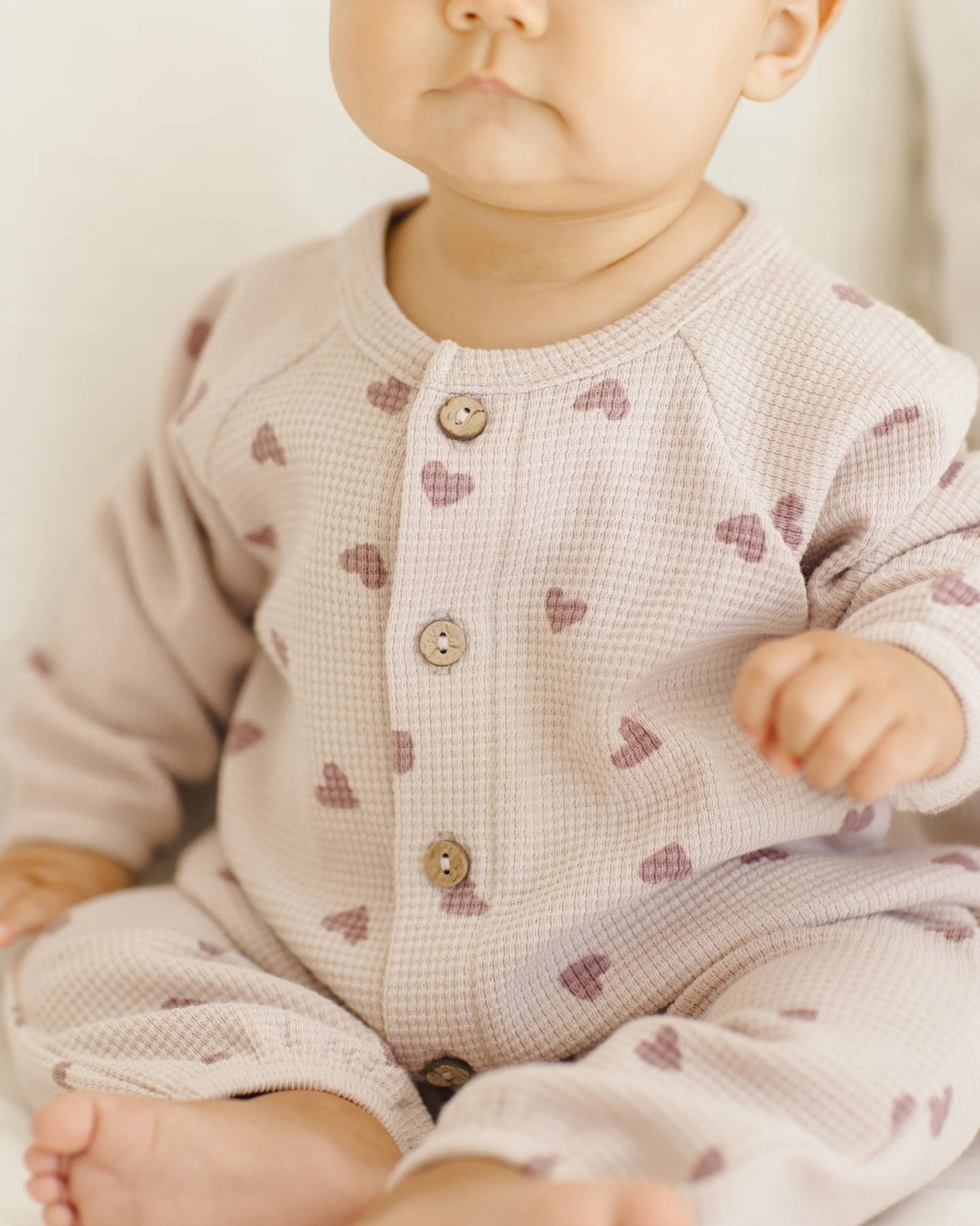 Quincy Mae Waffle Long Sleeve Jumpsuit - HEARTS | HONEYPIEKIDS