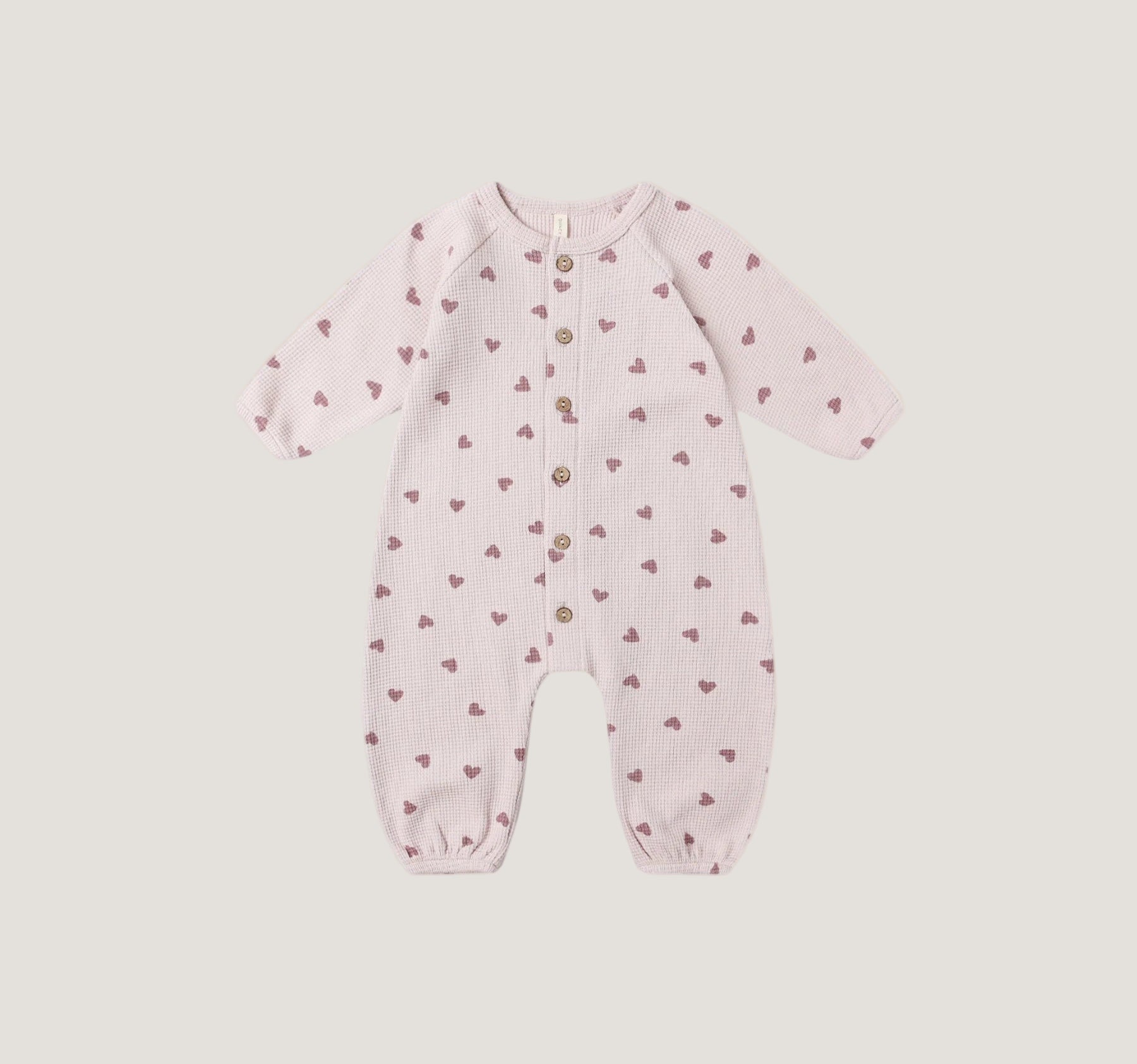 Quincy Mae Waffle Long Sleeve Jumpsuit - HEARTS | HONEYPIEKIDS