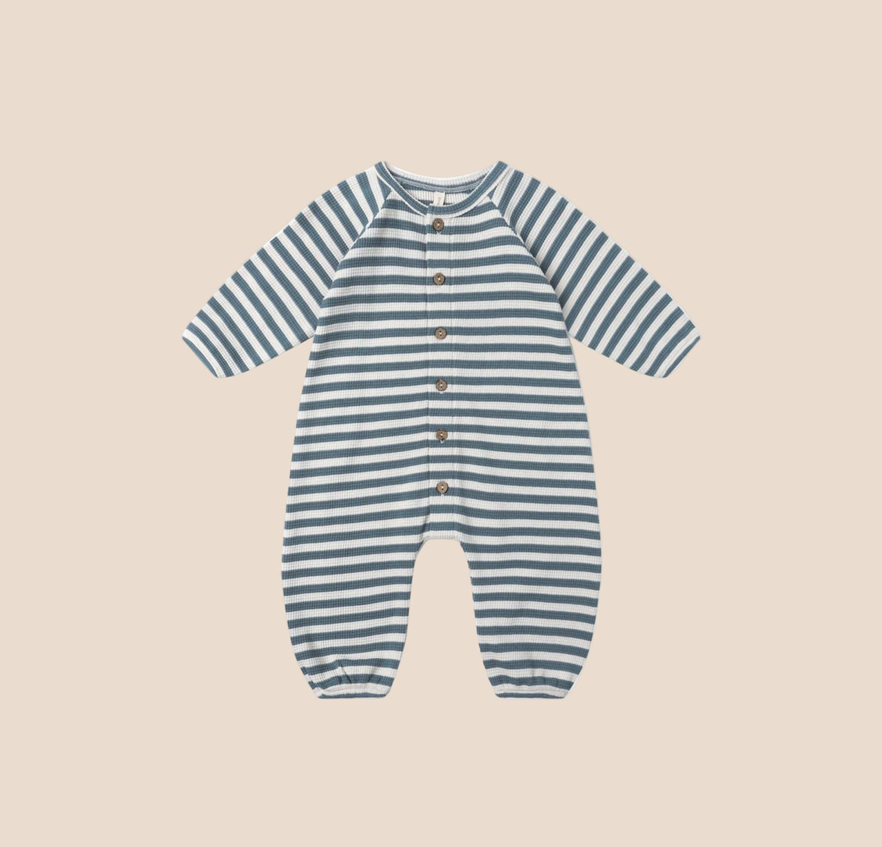 Quincy Mae Waffle Long Sleeve Jumpsuit- Ocean Stripe | HONEYPIEKIDS