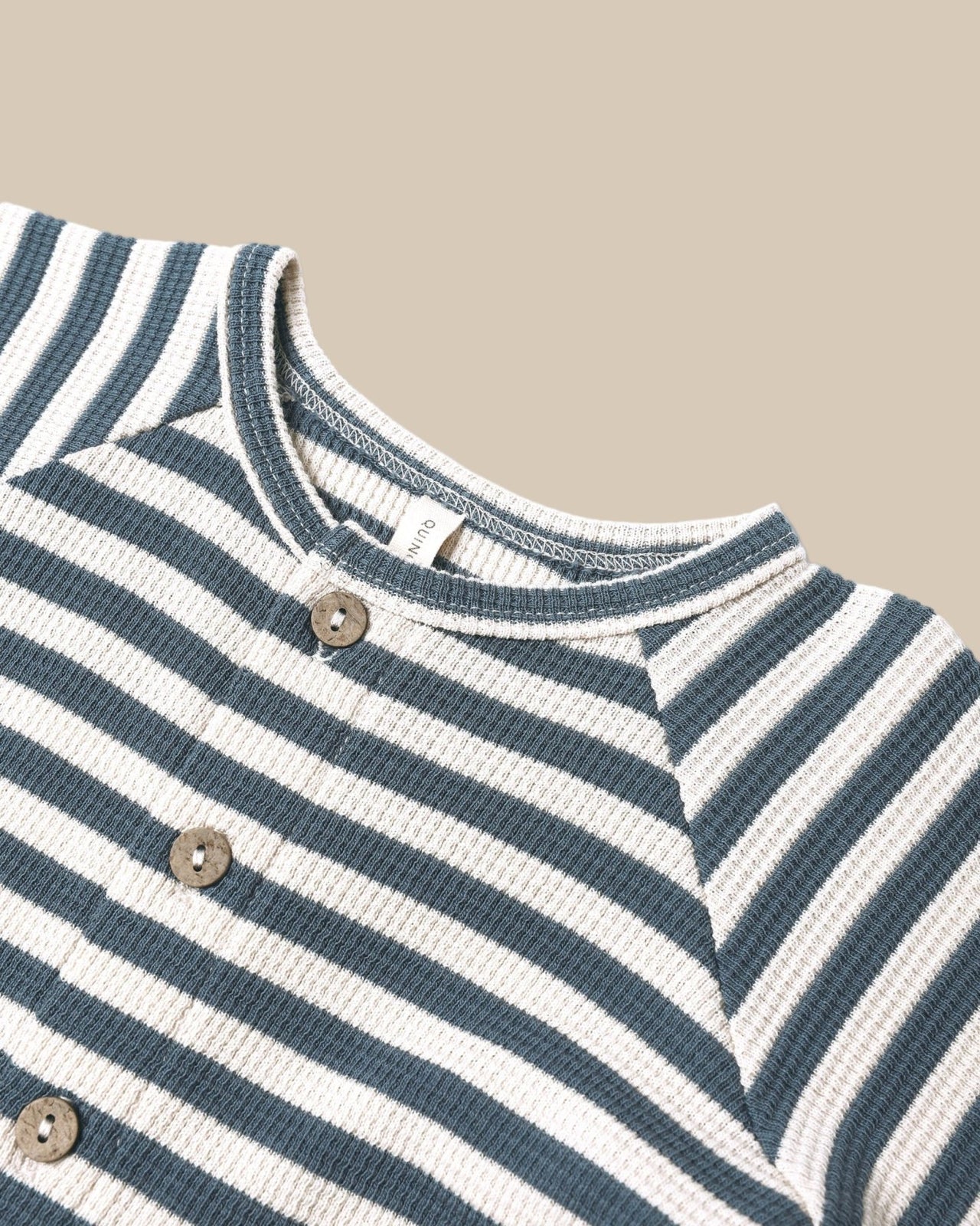 Quincy Mae Waffle Long Sleeve Jumpsuit- Ocean Stripe | HONEYPIEKIDS