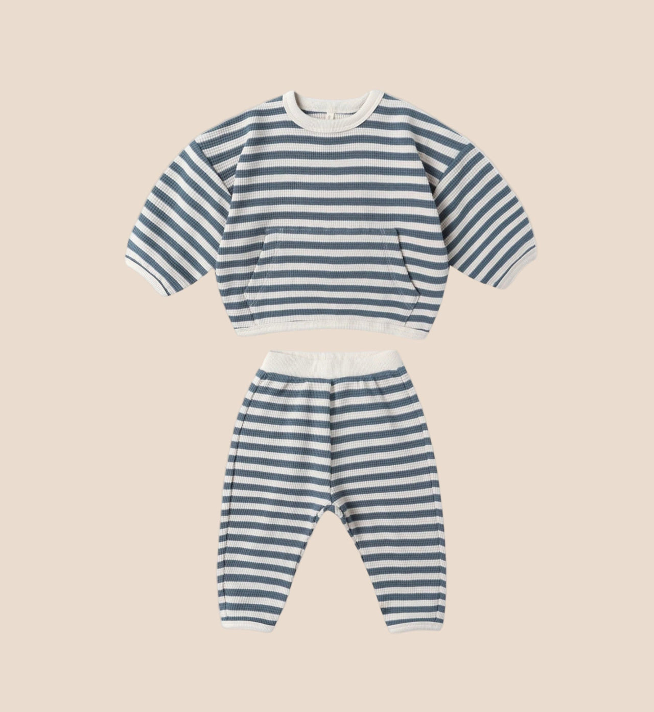 Quincy Mae Waffle Slouch Set | Ocean Stripe | HONEYPIEKIDS
