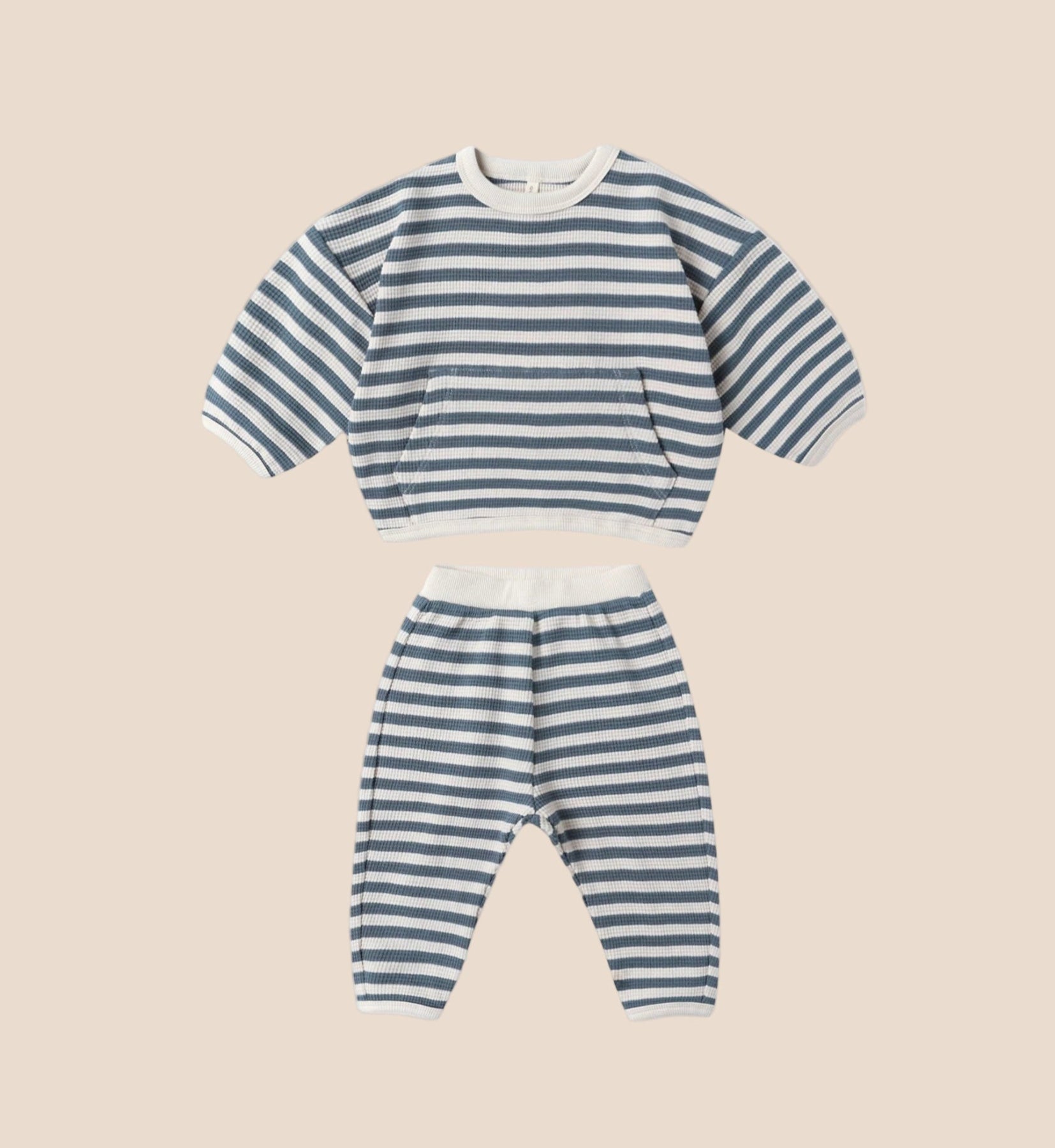 Quincy Mae Waffle Slouch Set | Ocean Stripe | HONEYPIEKIDS