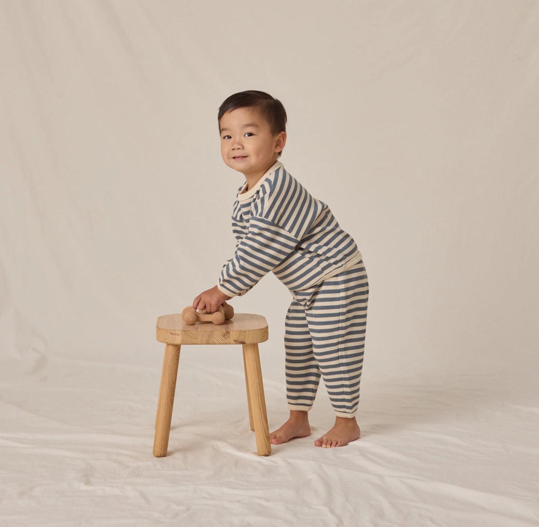 Quincy Mae Waffle Slouch Set | Ocean Stripe | HONEYPIEKIDS