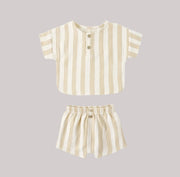 Quincy Mae Woven Boxy Top + Short Set - Summer Stripe | HONEYPIEKIDS 