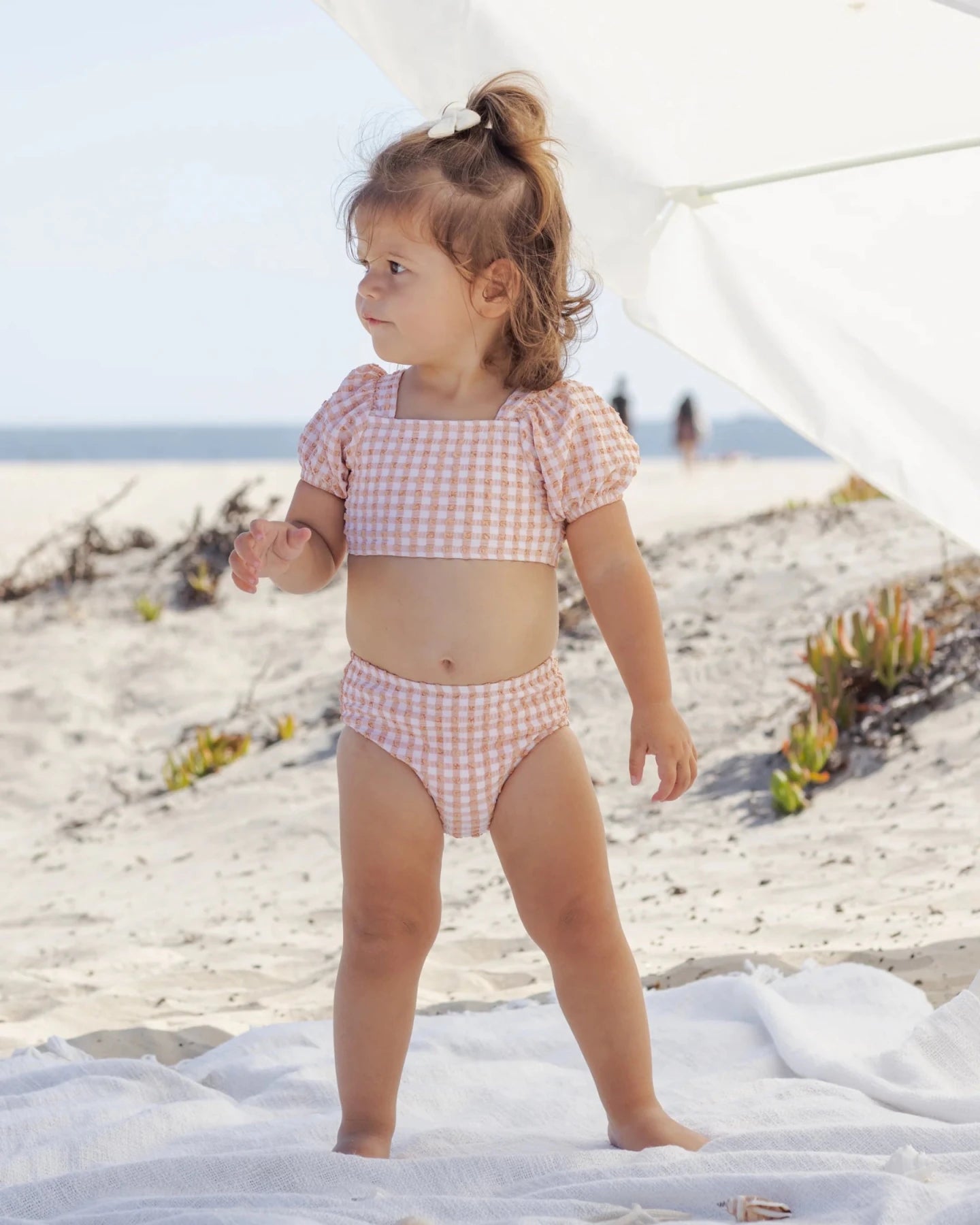Quincy Mae Zippy Two-Piece Swimsuit - Melon Check | HONEYPIEKIDS