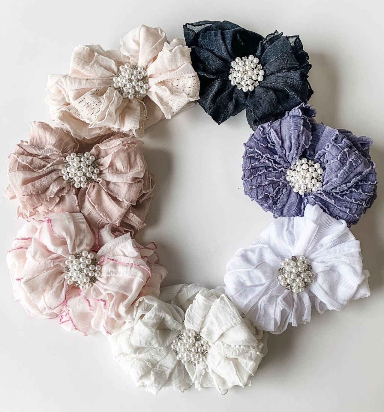Rockin Royalty - Pearl Ruffled Soft Fabric Baby Headbands | HONEYPIEKIDS 