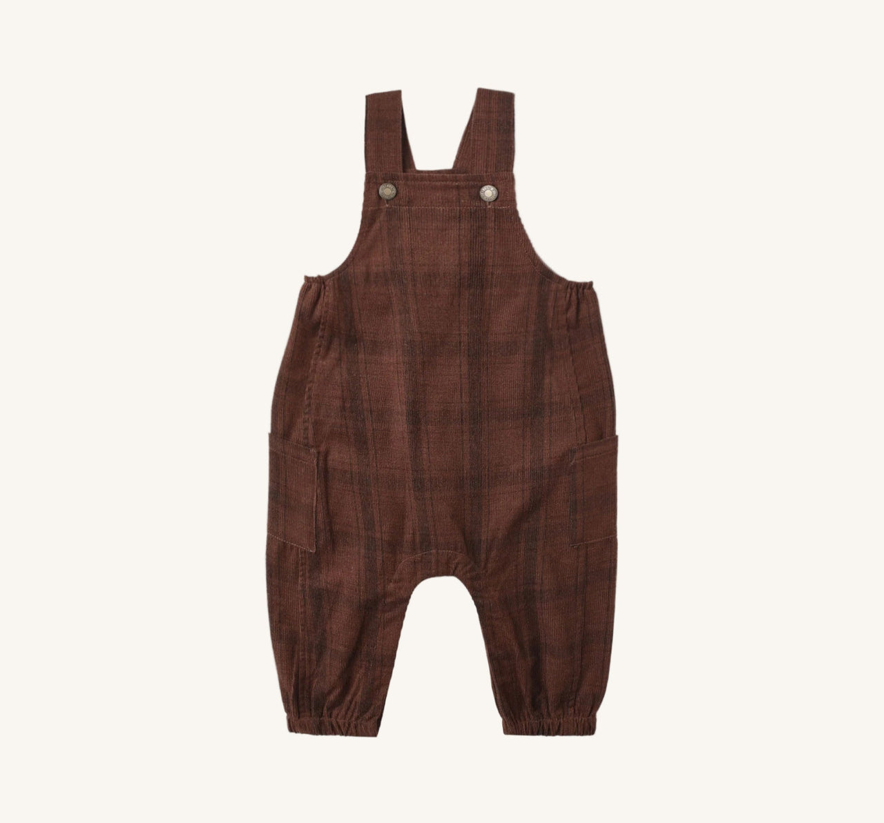 Rylee + Cru Baby Boys Corduroy Cargo Overalls - Brown Plaid | HONEYPIEKIDS 