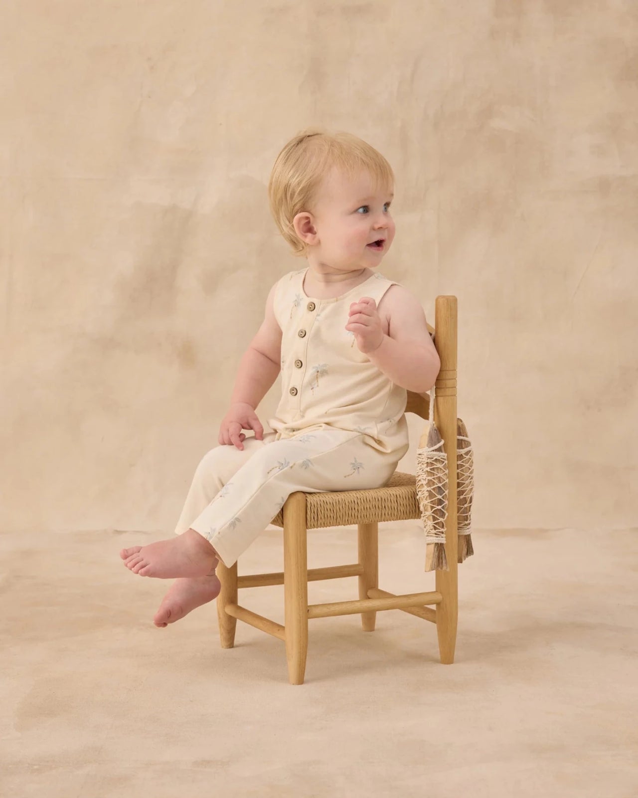 Rylee + Cru TERRY JUMPSUIT PALMS - NATURAL | HONEYPIEKIDS