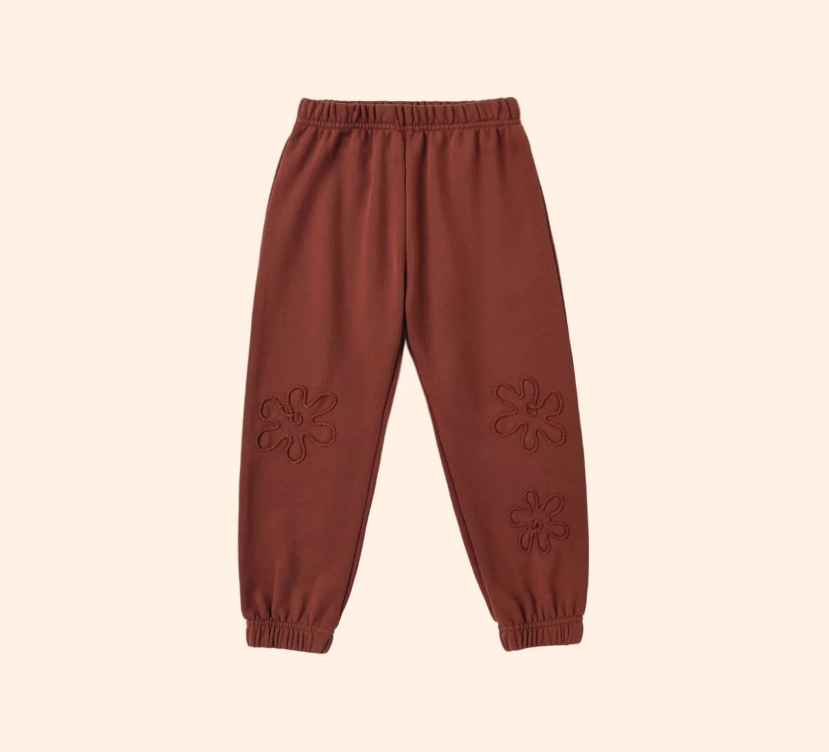 Rylee + Cru Baggy Sweatpant With Flower Embroidery - Brick | HONEYPIEKIDS