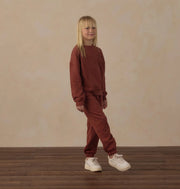 Rylee + Cru Flower Embroidered Relaxed Sweatpants - Brick | HONEYPIEKIDS