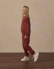 Rylee + Cru Flower Embroidered Sweatpants - Brick | HONEYPIEKIDS