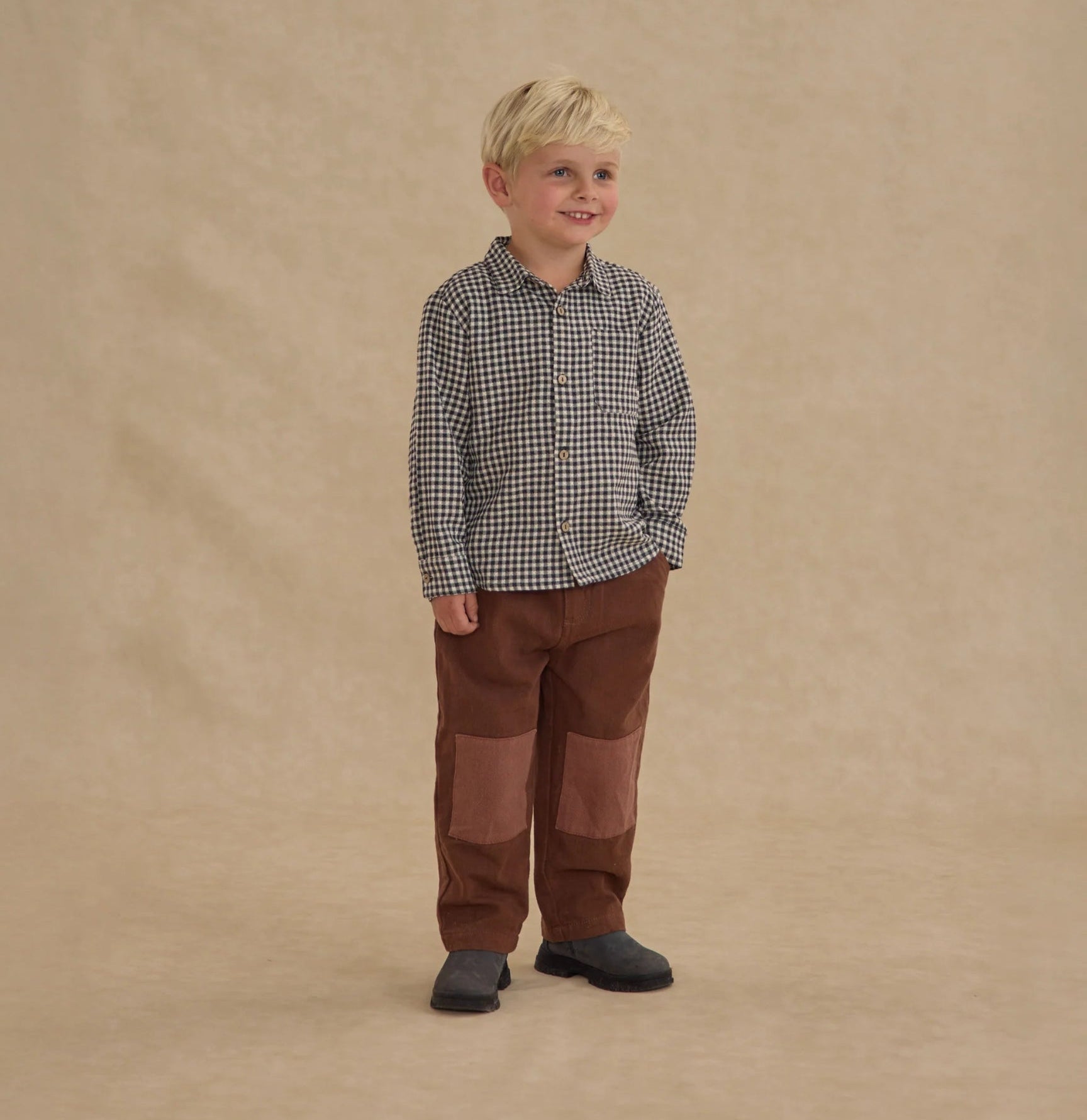 Rylee + Cru Boys Collared Long Sleeve Shirt - Black Gingham | HONEYPIEKIDS 