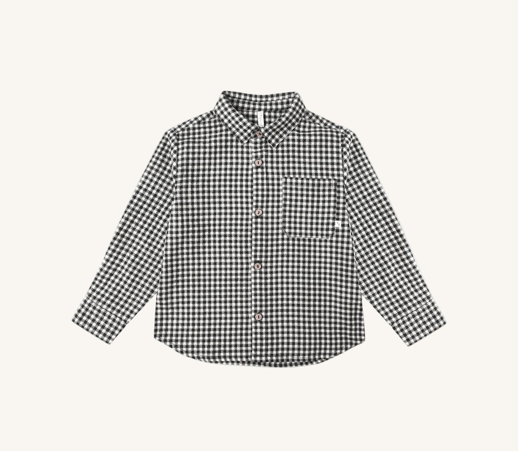 Rylee + Cru Boys Collared Long Sleeve Shirt - Black Gingham | HONEYPIEKIDS 