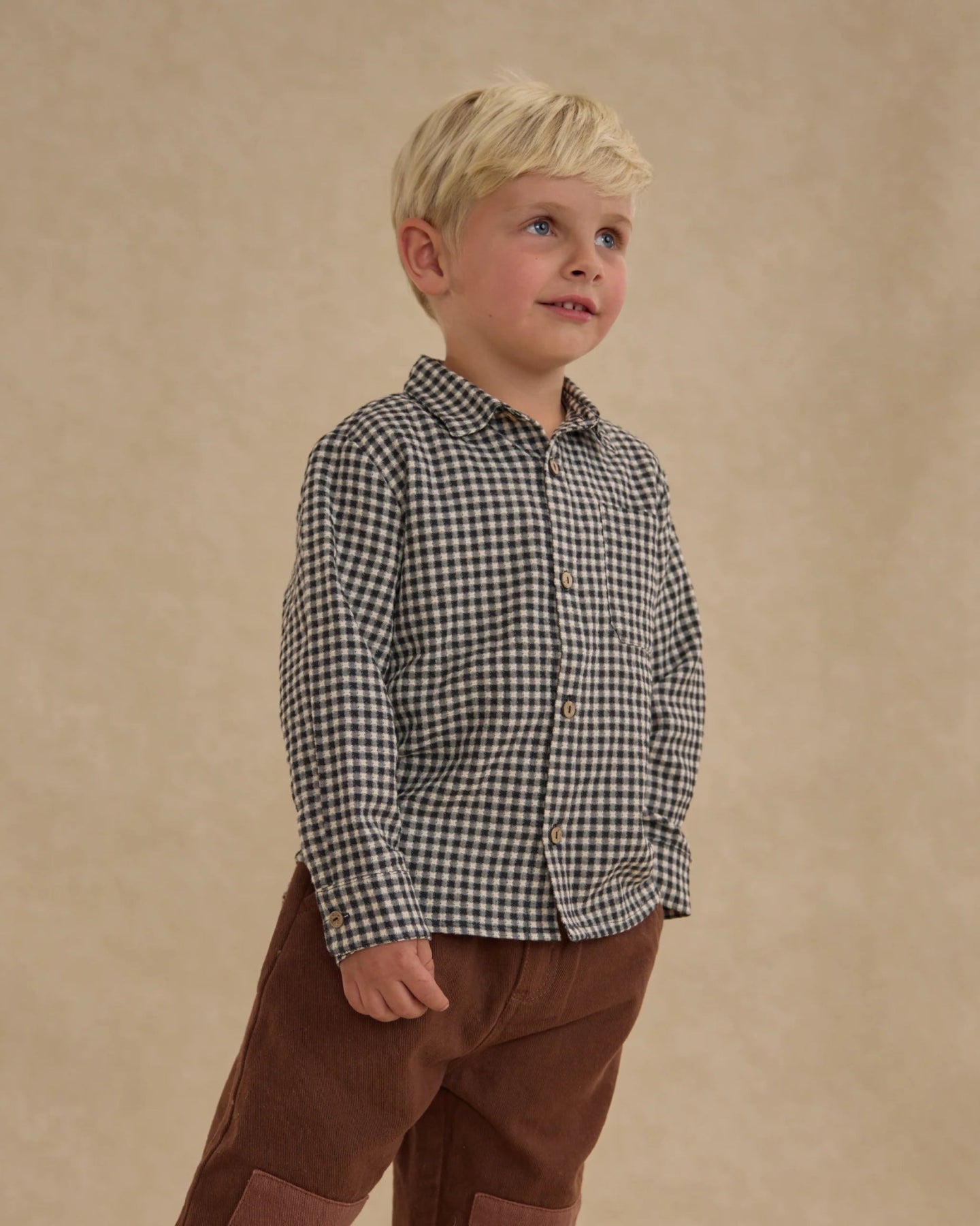 Rylee + Cru Boys Collared Long Sleeve Shirt - Black Gingham | HONEYPIEKIDS 