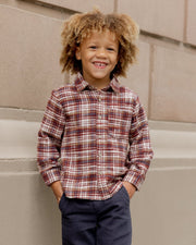 Rylee + Cru Boys Collared Long Sleeve Shirt - Burgundy Plaid | HONEYPIEKIDS 
