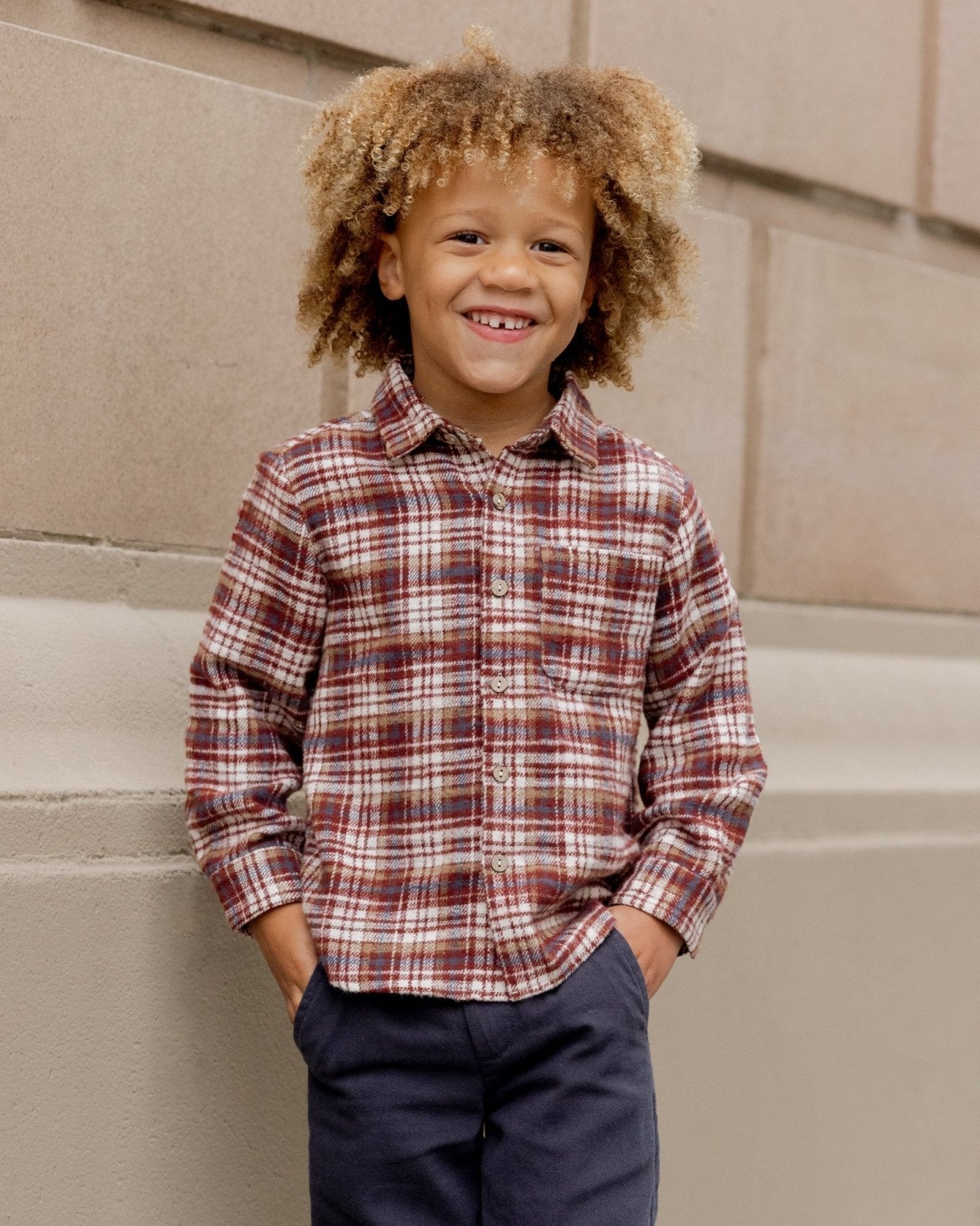 Rylee + Cru Boys Collared Long Sleeve Shirt - Burgundy Plaid | HONEYPIEKIDS 